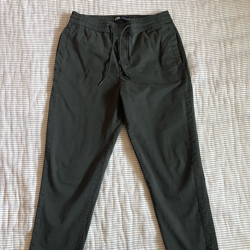 Zara drawstring slim gray/olive chinos